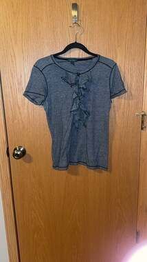 Lauren Ralph Lauren Jeans Co. Grey Ruffle Front Short Sleeve Top Size Medium